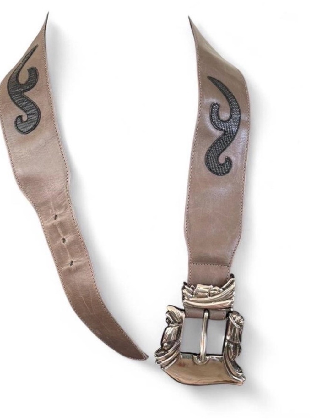 Escada Brown Leather Logo Detail Large Silver Buckle VINTAGE